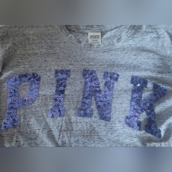 Pink Victoria's Secret Grey Long Sleeve Top with Blue Sequins Front M - Picture 2 of 7